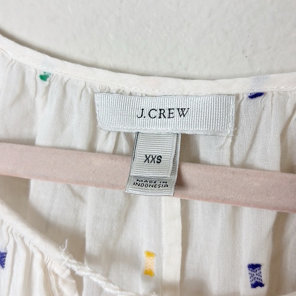 J. Crew Ivory Embroidered Peasant Boho Top Blouse with tassel ties size XXS - Picture 4 of 9